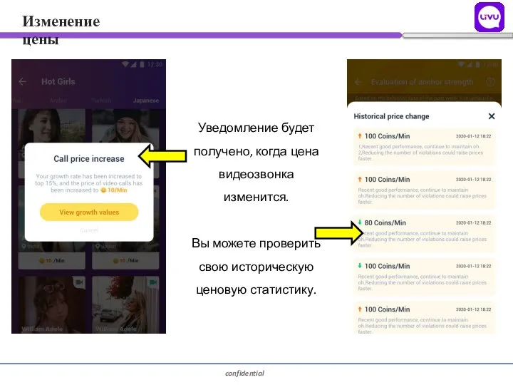 Уведомление будет получено, когда цена видеозвонка изменится. Вы можете проверить свою историческую ценовую статистику. Изменение цены