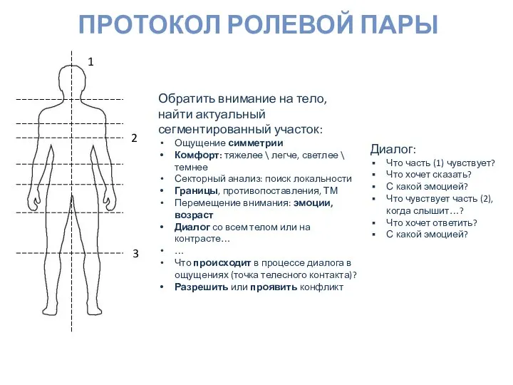 ПРОТОКОЛ РОЛЕВОЙ ПАРЫ Обратить внимание на тело, найти актуальный сегментированный участок: Ощущение