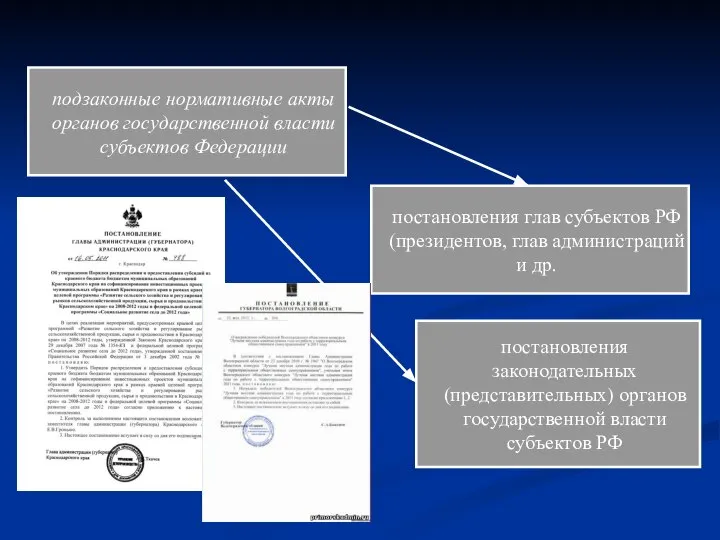 подзаконные нормативные акты органов государственной власти субъектов Федерации постановления глав субъектов РФ