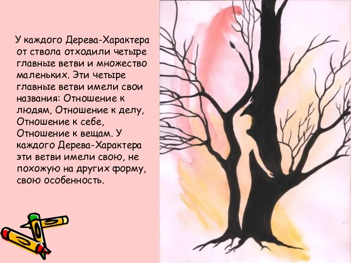 У каждого Дерева-Характера от ствола отходили четыре главные ветви и множество маленьких.