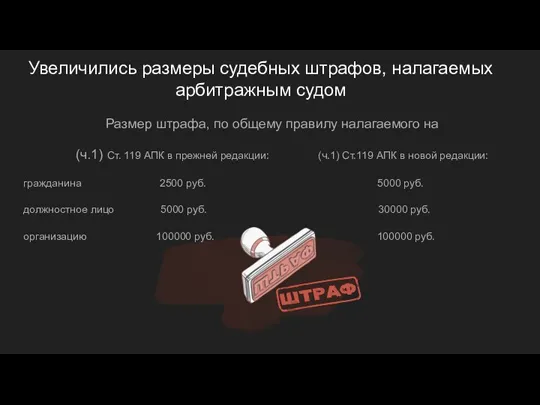 Увеличились размеры судебных штрафов, налагаемых арбитражным судом Размер штрафа, по общему правилу