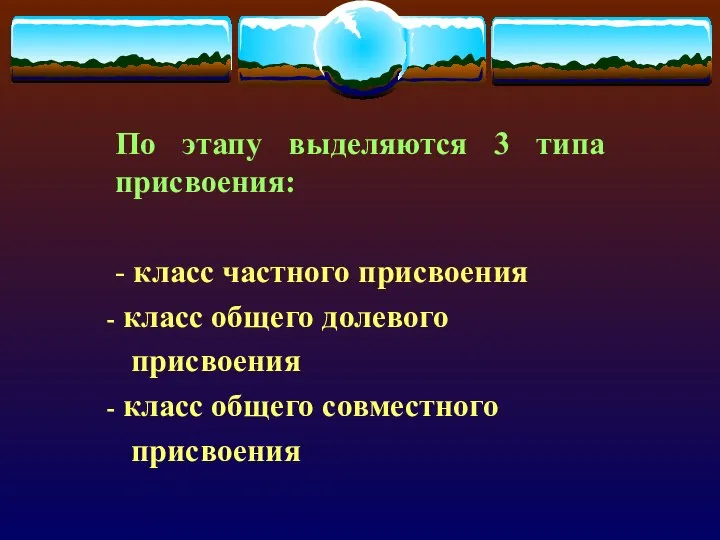 По этапу выделяются 3 типа присвоения: - класс частного присвоения класс общего