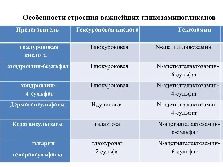 Особенности строения важнейших гликозаминогликанов