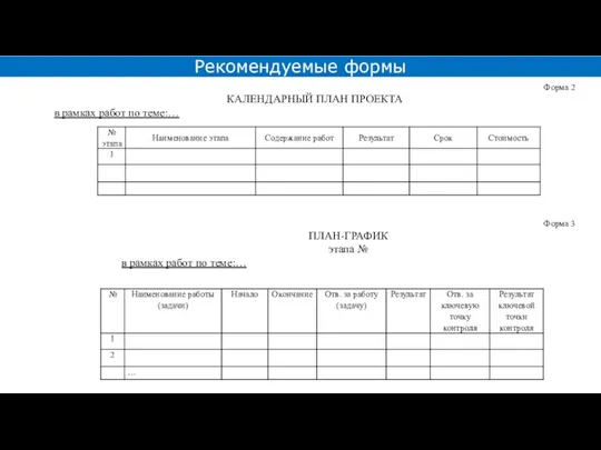 Форма 2 КАЛЕНДАРНЫЙ ПЛАН ПРОЕКТА в рамках работ по теме:… Форма 3