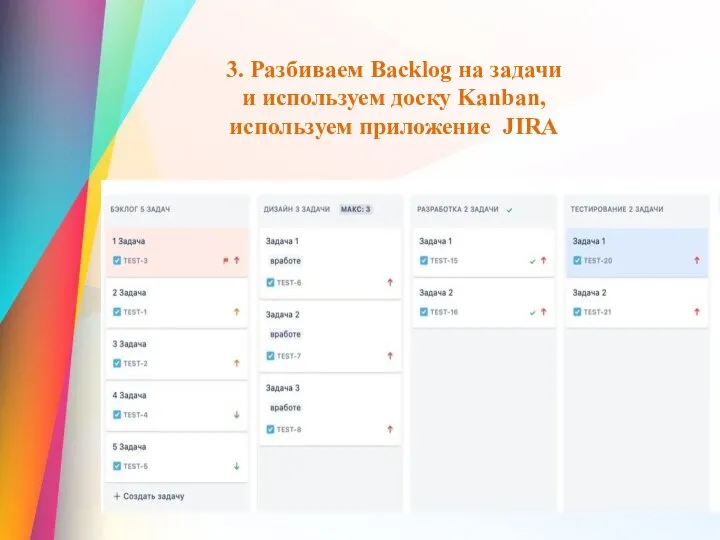 3. Разбиваем Backlog на задачи и используем доску Kanban, используем приложение JIRA