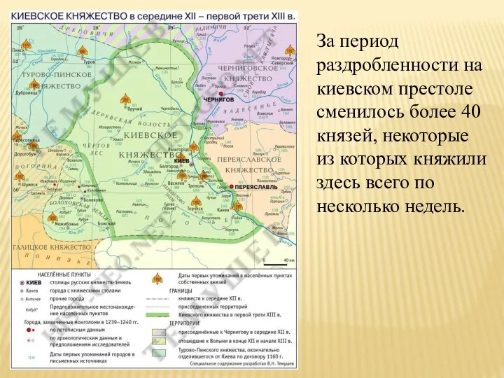 За период раздробленности на киевском престоле сменилось более 40 князей, некоторые из