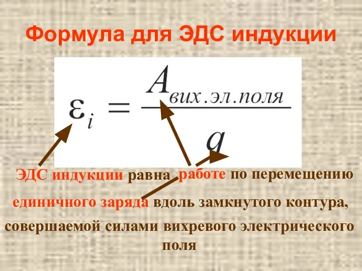 Формула для ЭДС индукции ЭДС индукции равна работе по перемещению единичного заряда