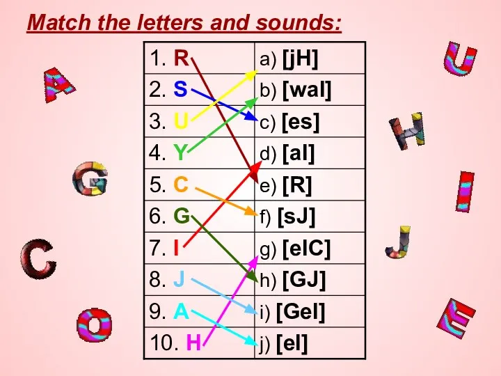 Match the letters and sounds: