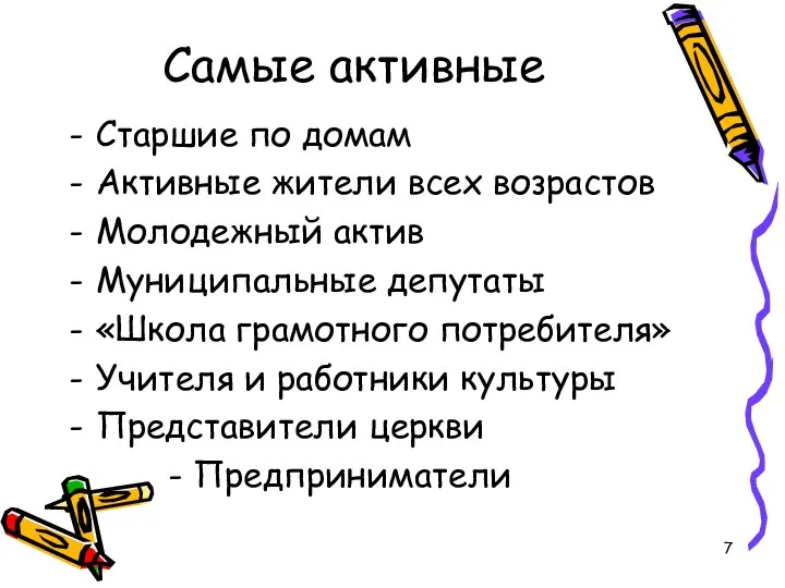 Самые активные Старшие по домам Активные жители всех возрастов Молодежный актив Муниципальные