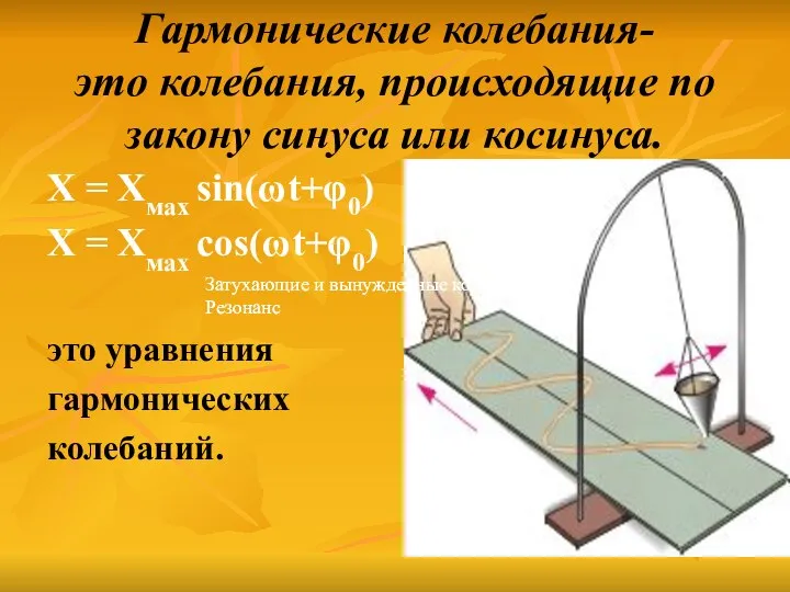 Гармонические колебания- это колебания, происходящие по закону синуса или косинуса. Х =