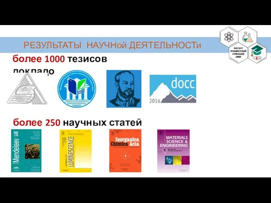 более 250 научных статей более 1000 тезисов докладов РЕЗУЛЬТАТЫ НАУЧНой ДЕЯТЕЛЬНОСТи