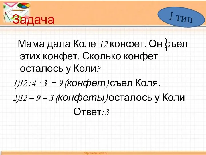 Задача Мама дала Коле 12 конфет. Он съел этих конфет. Сколько конфет