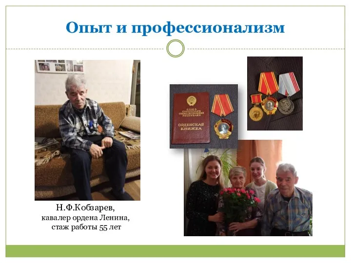 Опыт и профессионализм Н.Ф.Кобзарев, кавалер ордена Ленина, стаж работы 55 лет