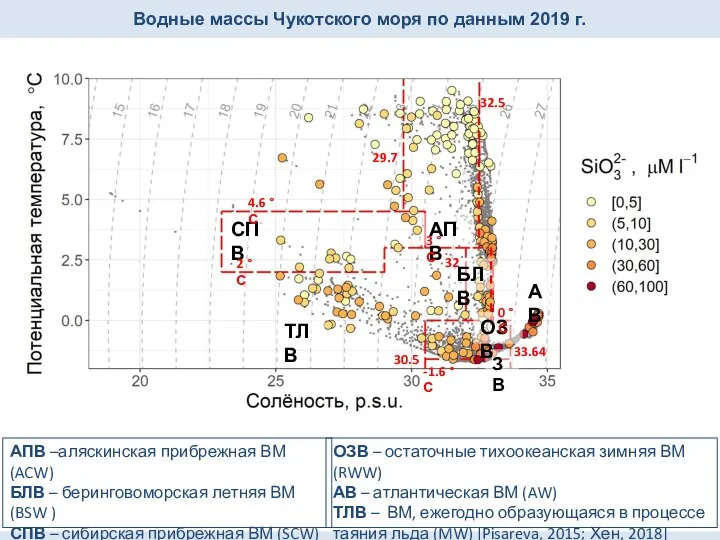 Водные массы Чукотского моря по данным 2019 г. АПВ –аляскинская прибрежная ВМ