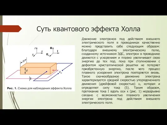 Суть квантового эффекта Холла Движение электронов под действием внешнего электрического поля в