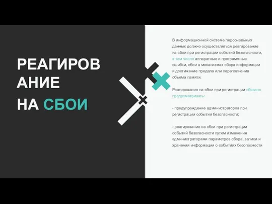 РЕАГИРОВАНИЕ НА СБОИ В информационной системе персональных данных должно осуществляться реагирование на