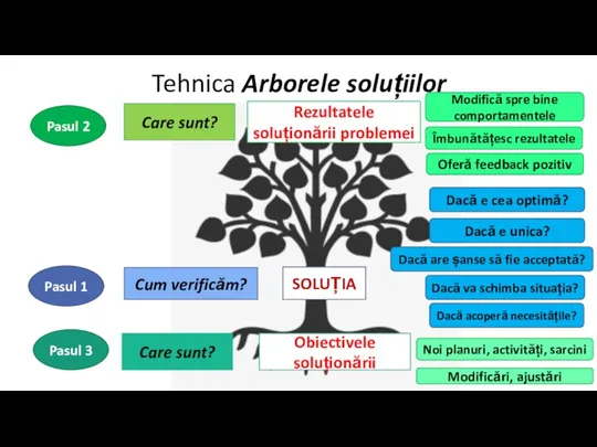 Tehnica Arborele soluțiilor SOLUȚIA Cum verificăm? Pasul 1 Dacă e cea optimă?