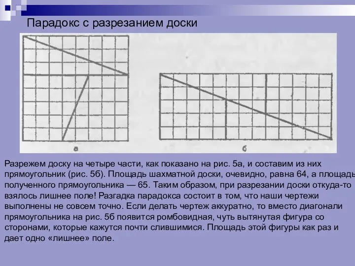 Парадокс с разрезанием доски Разрежем доску на четыре части, как показано на