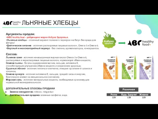 Аргументы продаж: АВС healthy food – ребрендинг марки Азбука Здоровья. Льняные хлебцы