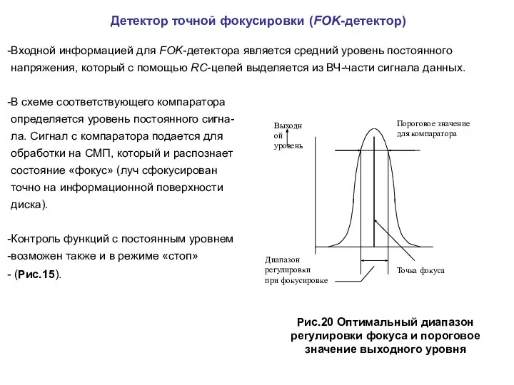 Детектор точной фокусировки (FOK-детектор) Входной информацией для FOK-детектора является средний уровень постоянного