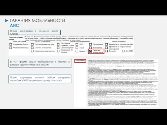 ГАРАНТИЯ МОБИЛЬНОСТИ АИС Опция включается в основной полис КАСКО В PDF форме