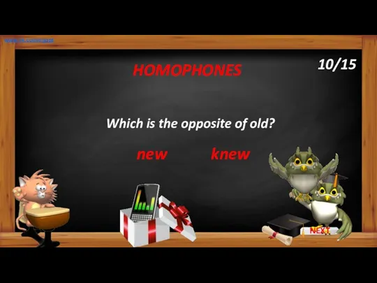 Which is the opposite of old? HOMOPHONES knew www.vk.com/egppt 10/15 new