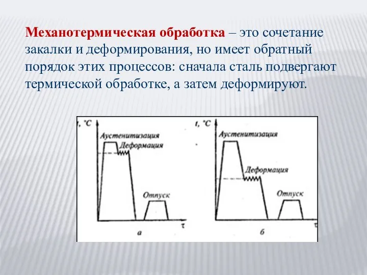 Механотермическая обработка – это сочетание закалки и деформирования, но имеет обратный порядок