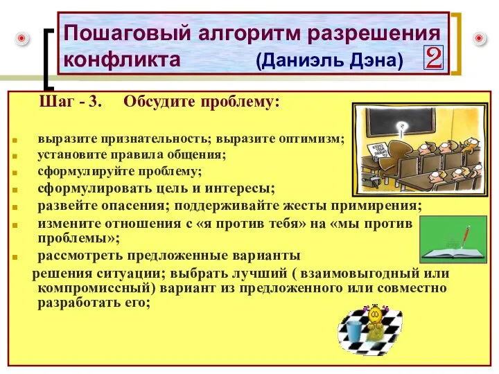 Пошаговый алгоритм разрешения конфликта (Даниэль Дэна) Шаг - 3. Обсудите проблему: выразите