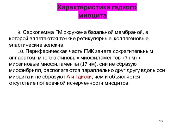 Характеристика гадкого миоцита 9. Сарколемма ГМ окружена базальной мембраной, в которой вплетаются