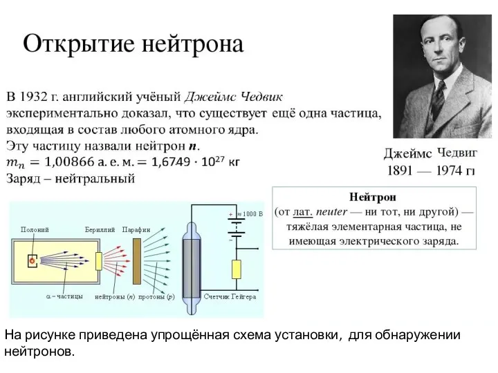 На рисунке приведена упрощённая схема установки, для обнаружении нейтронов.