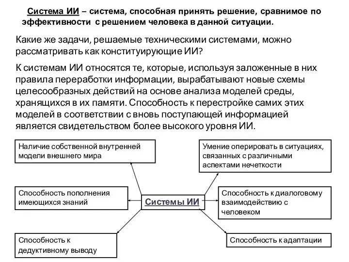 Система ИИ – система, способная принять решение, сравнимое по эффективности с решением