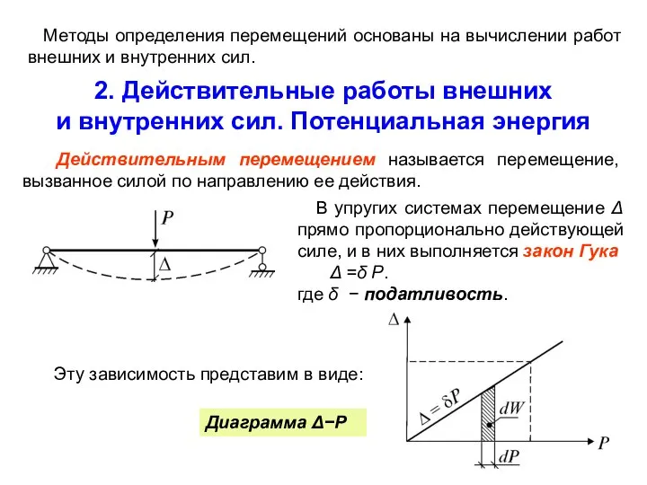 Методы определения перемещений основаны на вычислении работ внешних и внутренних сил. 2.