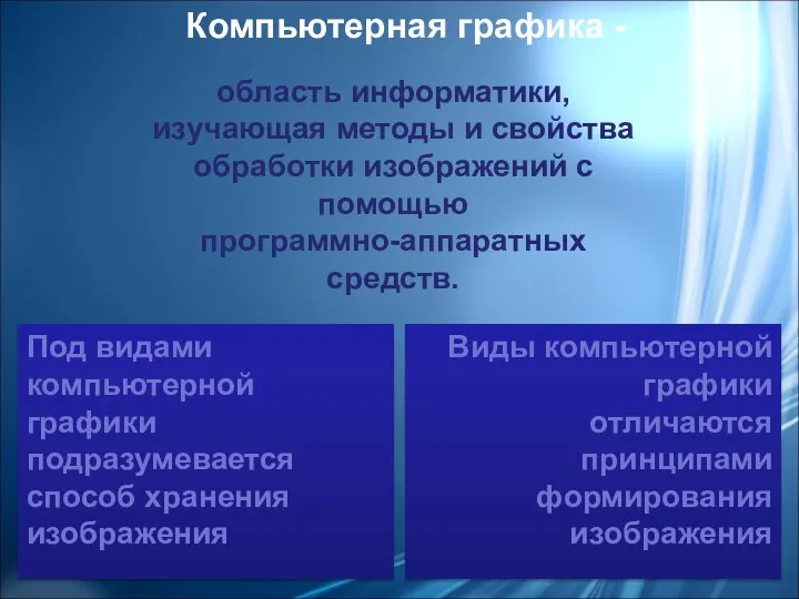 область информатики, изучающая методы и свойства обработки изображений с помощью программно-аппаратных средств.