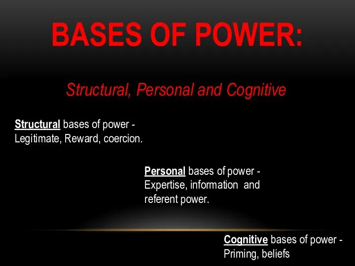 BASES OF POWER: Structural, Personal and Cognitive Structural bases of power -