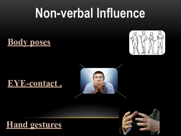 Non-verbal Influence Body poses EYE-contact . Hand gestures