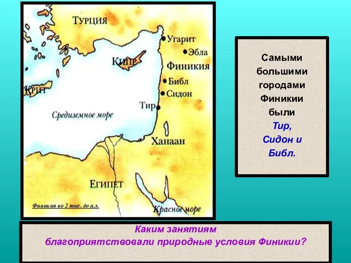 Самыми большими городами Финикии были Тир, Сидон и Библ. Финикия во 2