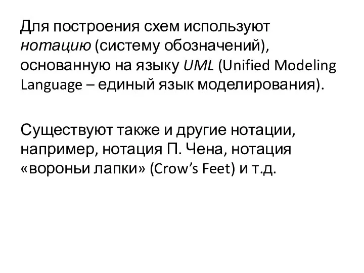 Для построения схем используют нотацию (систему обозначений), основанную на языку UML (Unified