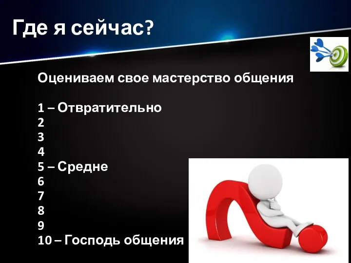 Где я сейчас? Оцениваем свое мастерство общения 1 – Отвратительно 2 3