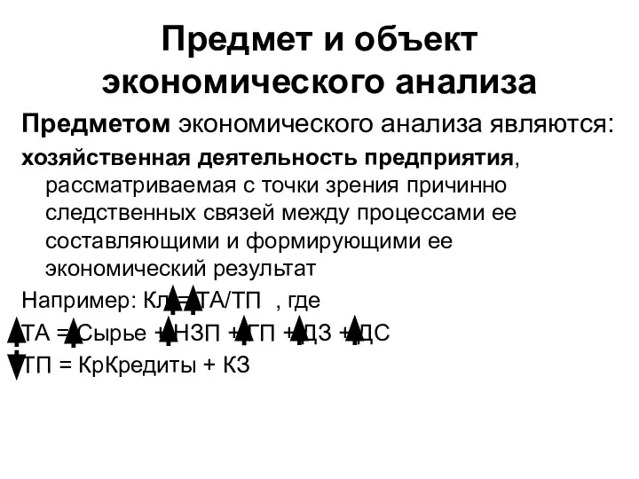 Предмет и объект экономического анализа Предметом экономического анализа являются: хозяйственная деятельность предприятия,