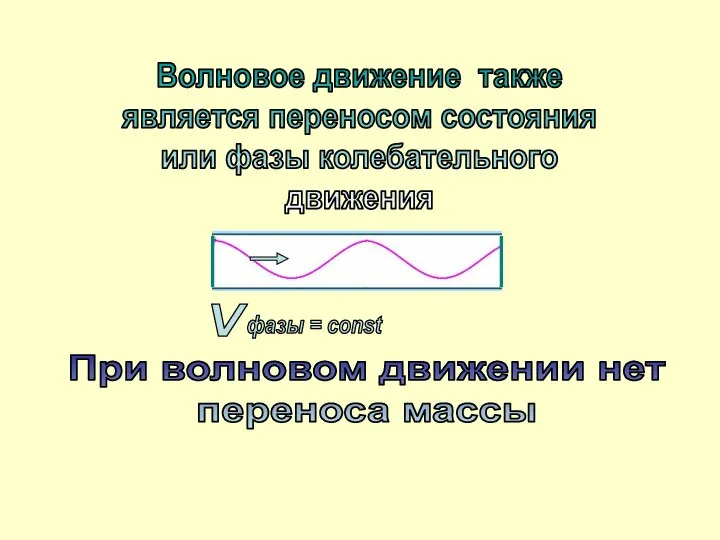 Волновое движение также является переносом состояния или фазы колебательного движения При волновом движении нет переноса массы