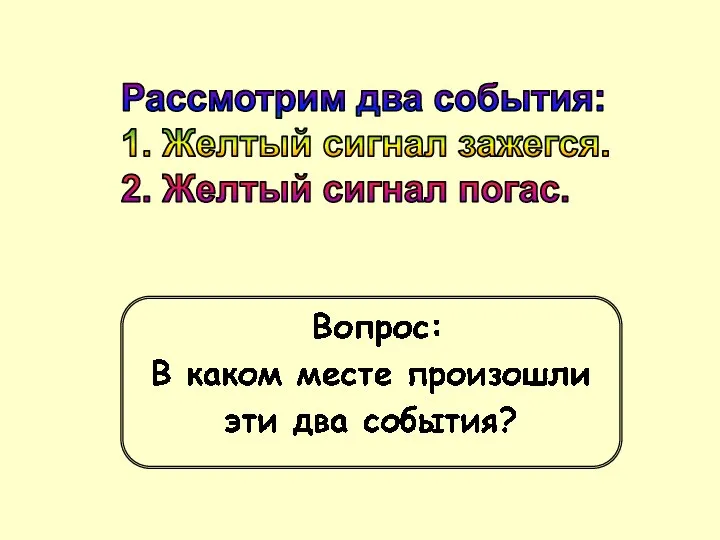 Рассмотрим два события: 1. Желтый сигнал зажегся. 2. Желтый сигнал погас.