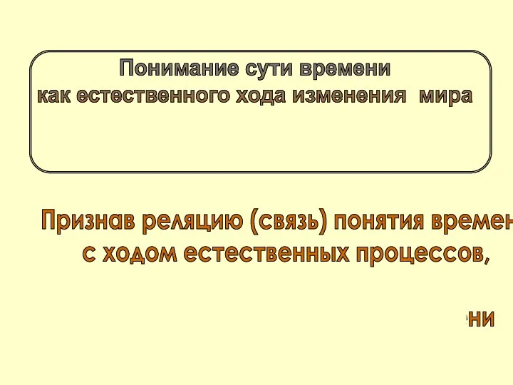 Понимание сути времени как естественного хода изменения мира является содержанием реляционной концепции