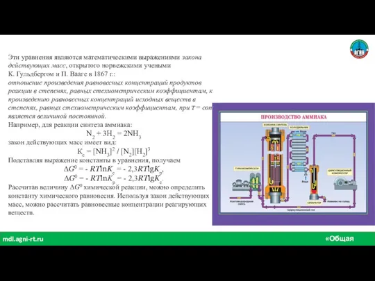 «Общая химия» mdl.agni-rt.ru Эти уравнения являются математическими выражениями закона действующих масс, открытого
