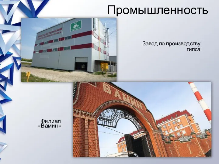 Промышленность Филиал «Вамин» Завод по производству гипса