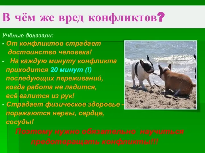 В чём же вред конфликтов? Учёные доказали: - От конфликтов страдает достоинство