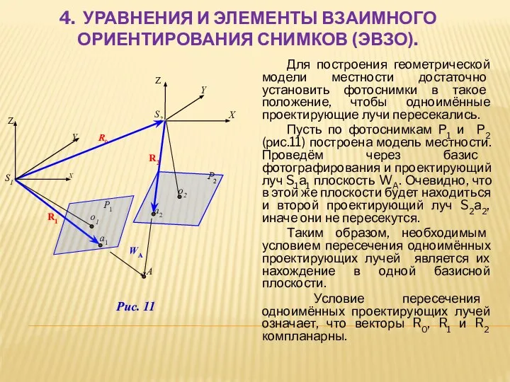 4. УРАВНЕНИЯ И ЭЛЕМЕНТЫ ВЗАИМНОГО ОРИЕНТИРОВАНИЯ СНИМКОВ (ЭВЗО). Для построения геометрической модели