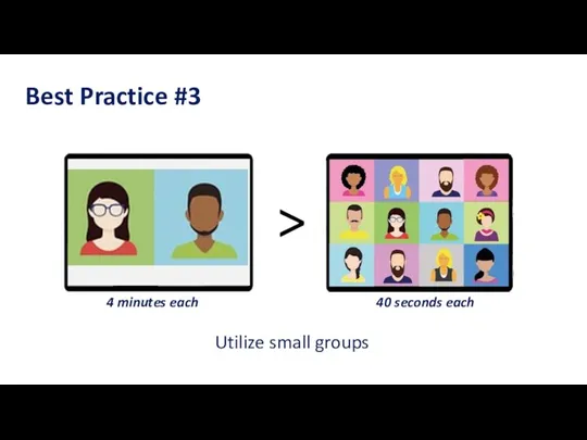 Best Practice #3 Utilize small groups > 4 minutes each 40 seconds each