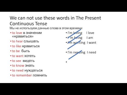 We can not use these words in The Present Continuous Tense Мы