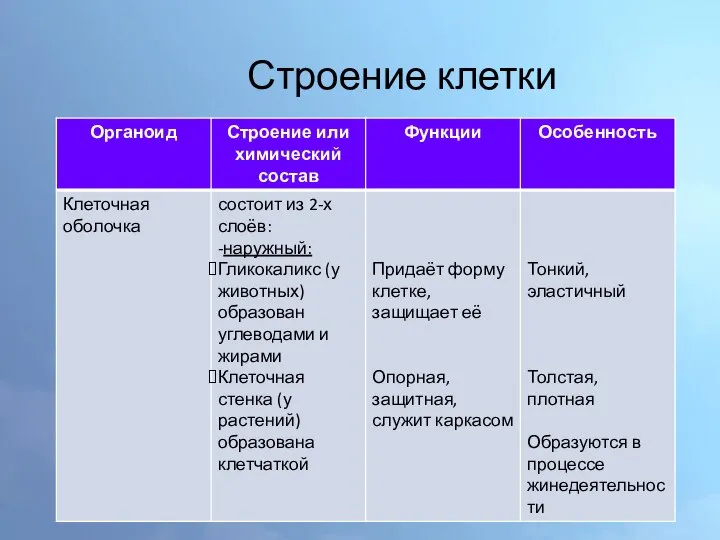 Строение клетки