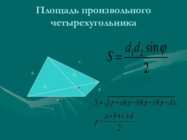 Площадь произвольного четырехугольника d2 d1 a b c d